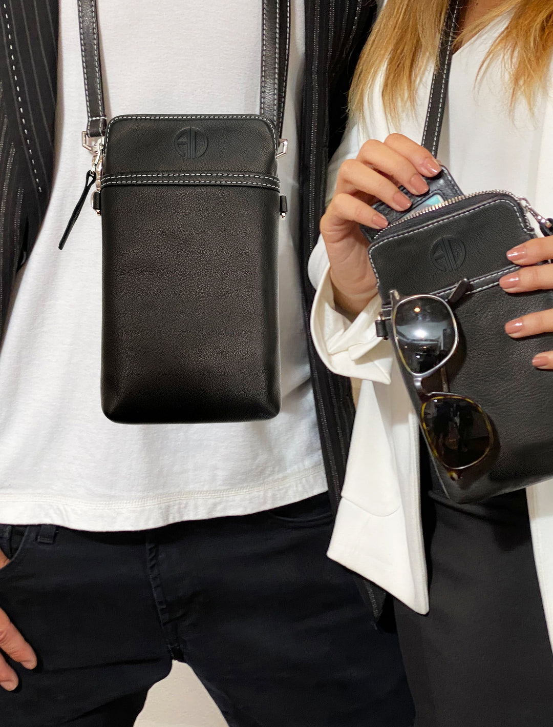 Alicia DAKTERIS Handcrafted Italian Leather Small Crossbody Travel Bags for Passport Cards Phone Safety Card Holder